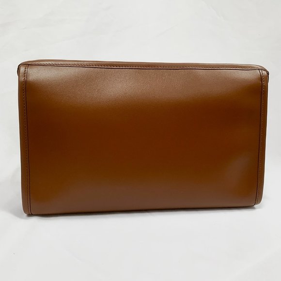 Gucci Metallic Print Logo Smooth Leather Clutch in Brown NEW IN BOX WITH DUSTBAG - Picture 4 of 11